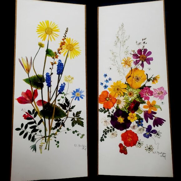 Vintage Art by Donald Art Co 1970 lithograph flowers 2 pieces - Picture 1 of 1